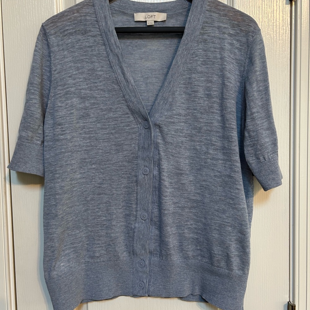 LOFT Light Blue Short Sleeve Light Weight Cardigan size xl